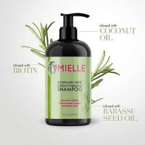 Mielle Organics Rosemary Mint Strengthening Shampoo Infused with Biotin, Cleanses and Helps Strengthen Weak and Brittle Hair, 12 Ounces